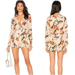 Revolve Superdown Ilah Surplice Beige Floral Long Sleeve Romper Size XSmall